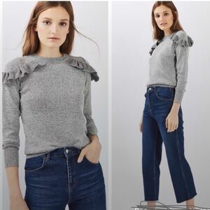 Topshop Gray Sweater with Ruffle Accents - Size 4